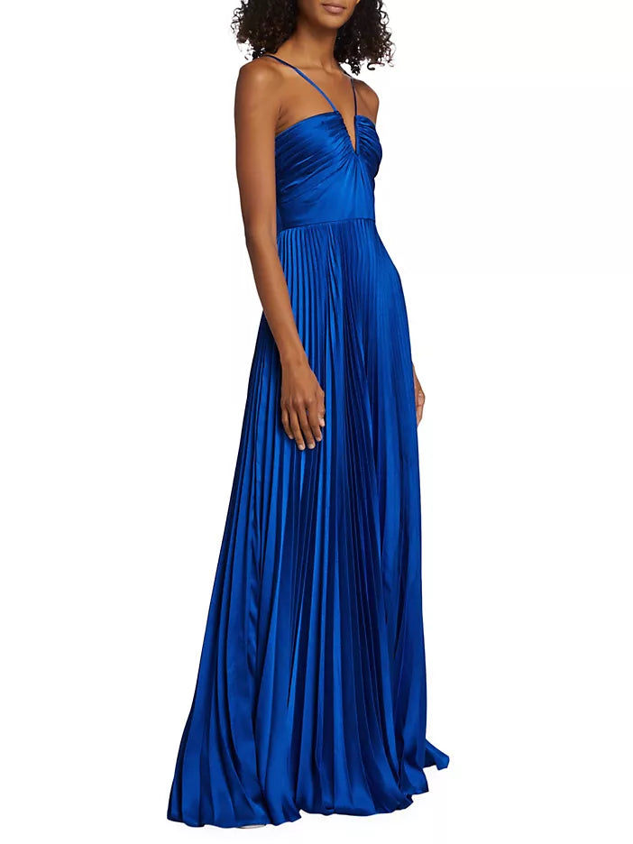 Indigo Satin Long Dress