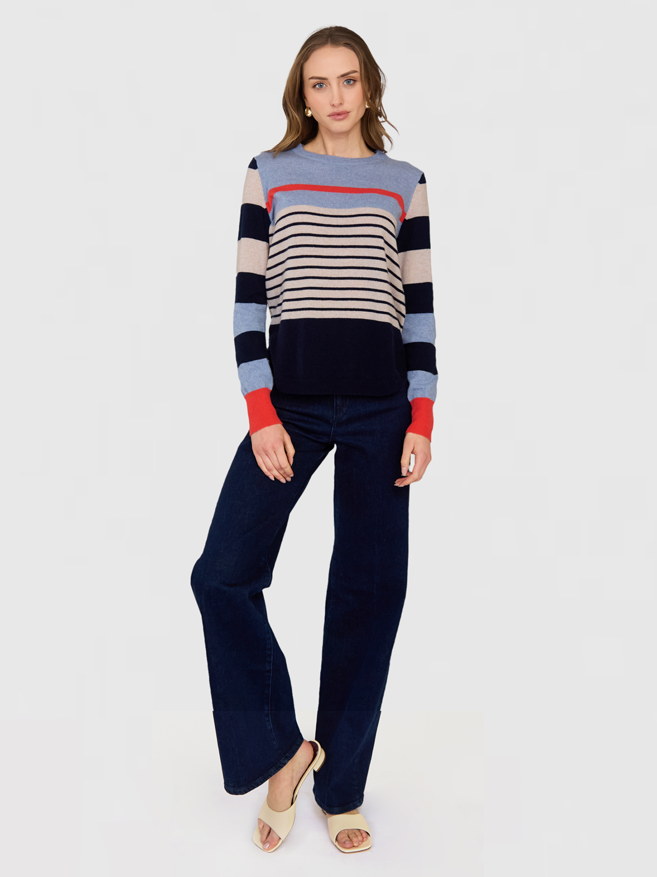 Striped Shirttail Crew Neck Sweater