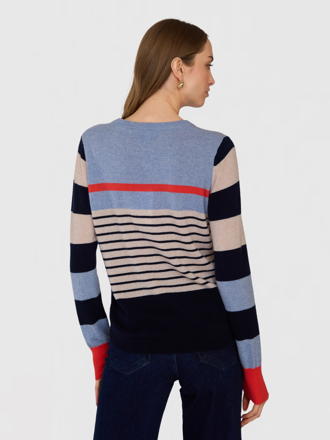 Striped Shirttail Crew Neck Sweater