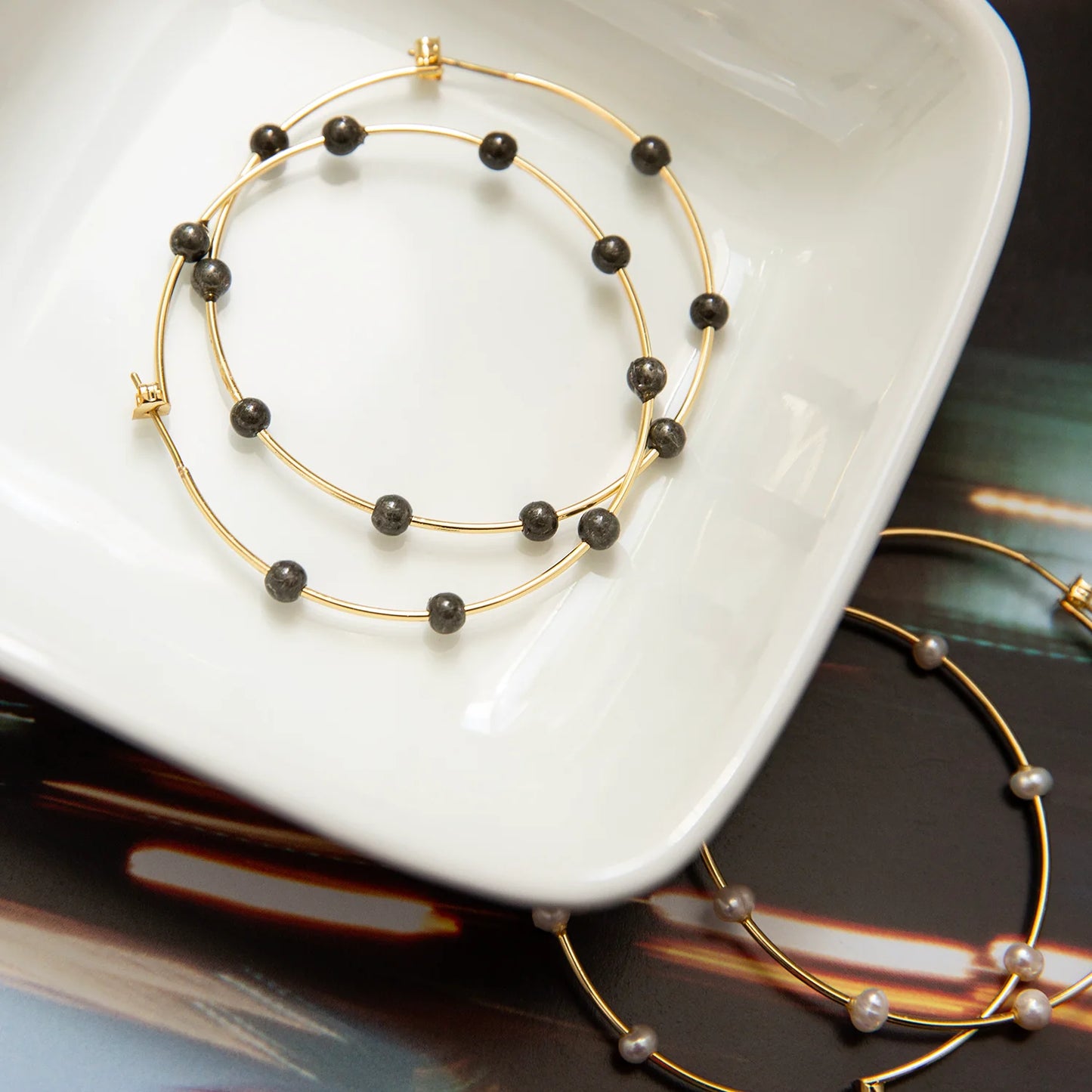 Gold Plated Spaced Natural Stone Hoop