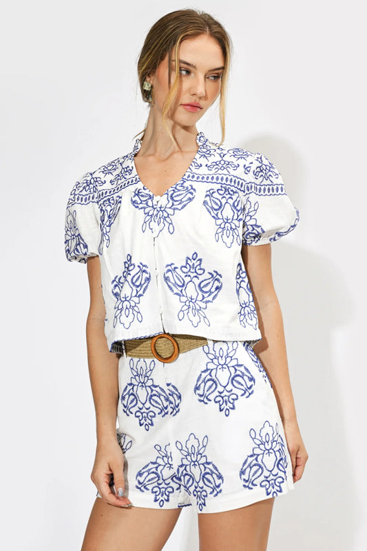 Caitlin Embroidered Short Sleeves Top