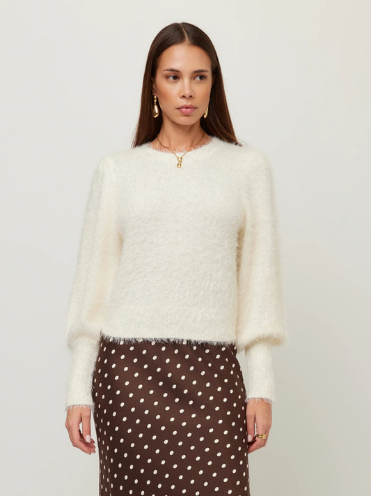 Lia Shirred Sleeve Fuzzy Sweater