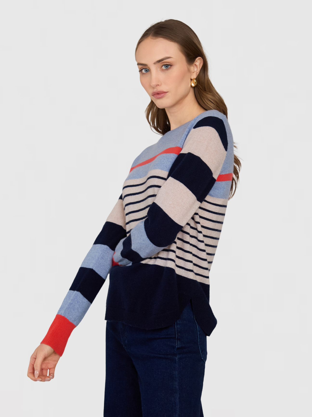 Striped Shirttail Crew Neck Sweater