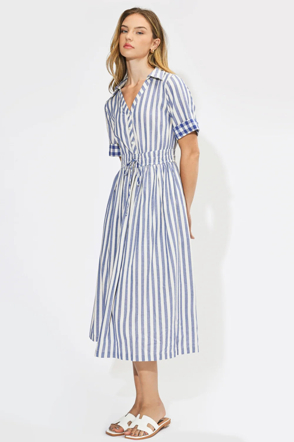 Evette Striped Short Sleeves Midi Dress