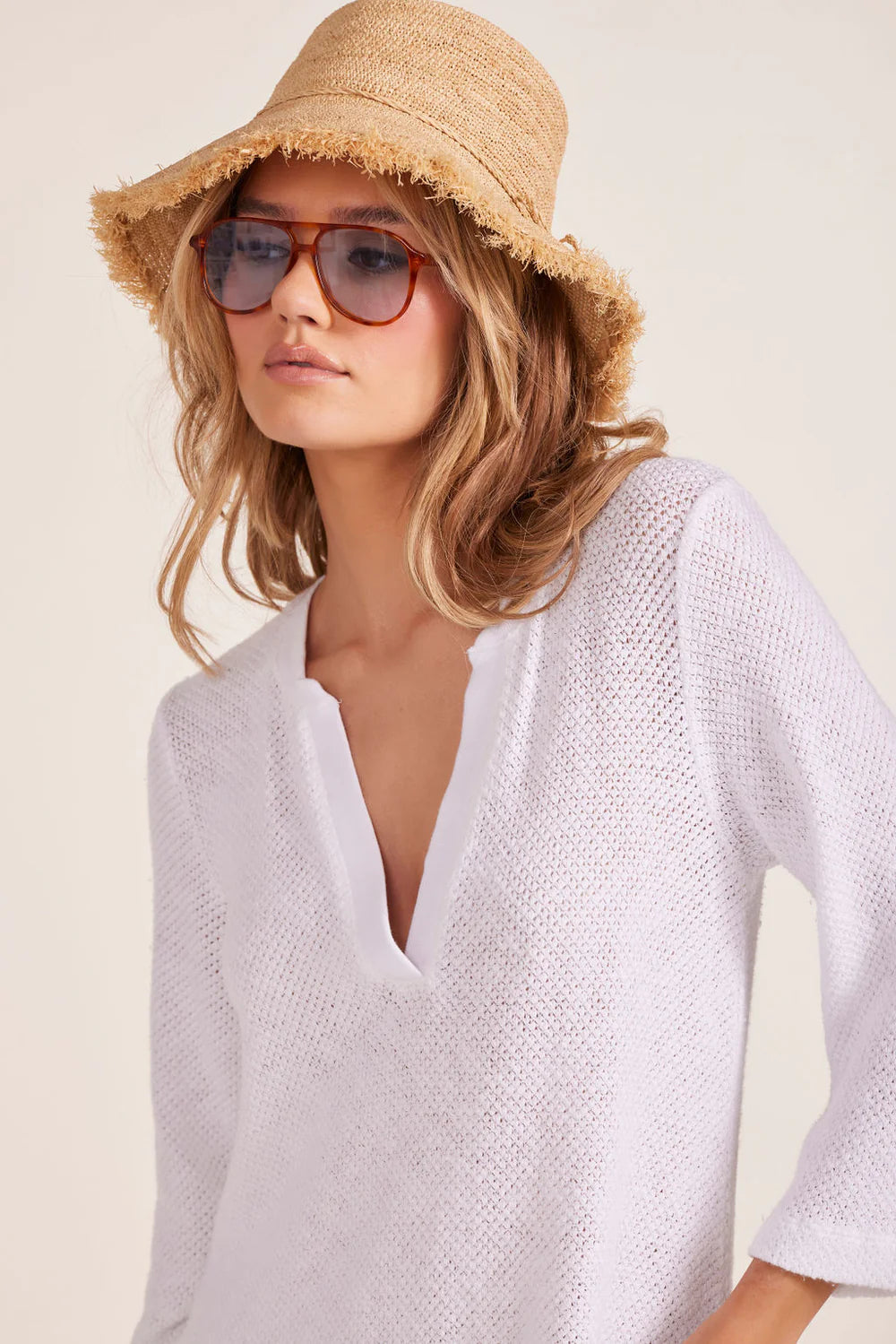 3/4 Sleeve Split Neck Tunic