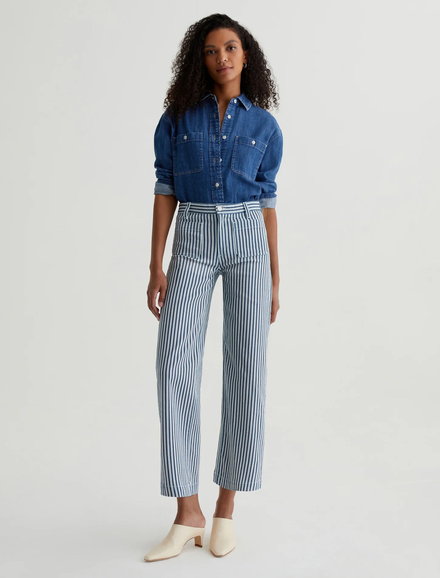 Kassie High-Rise Wide Leg Crop - Nordic Stripe Indigo Multi