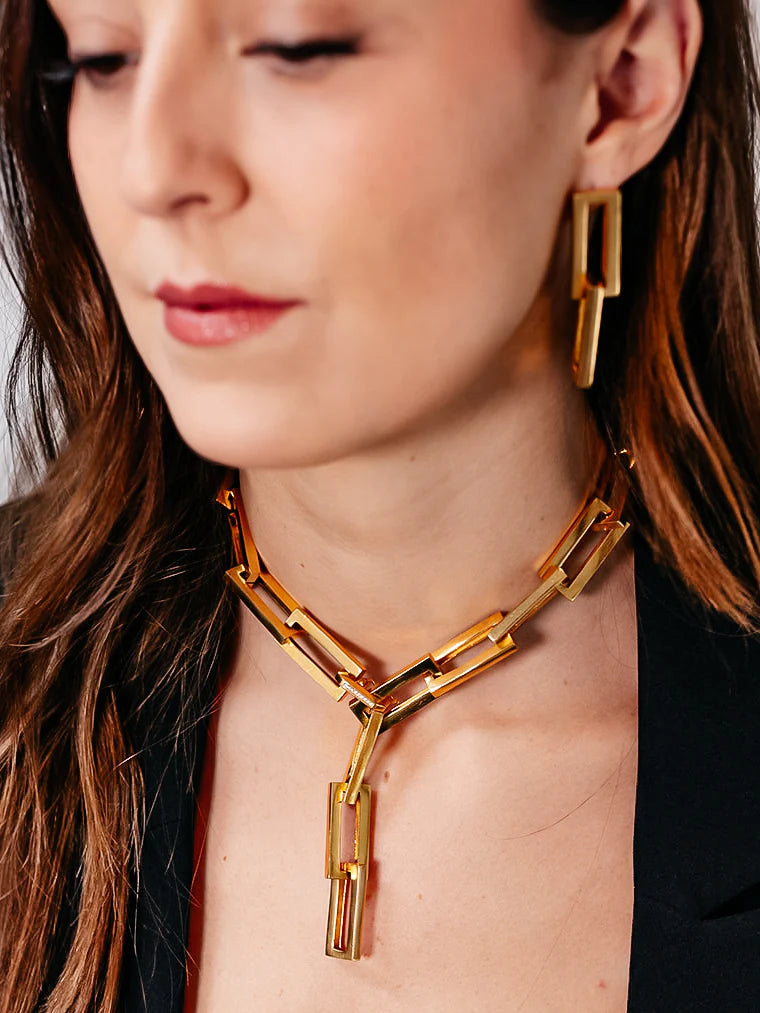 Gold Chunky Rectangle Link Necklace