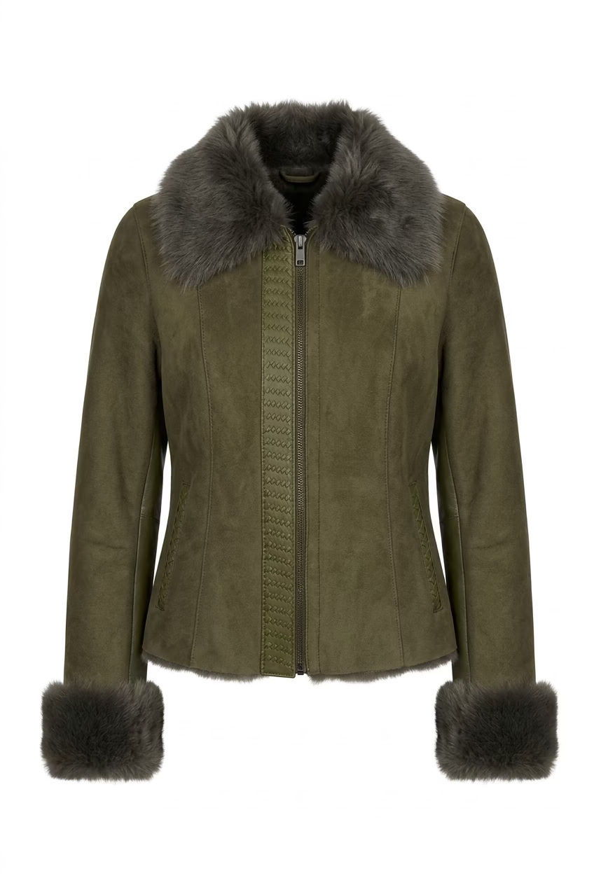 Suede Coat w/ Shearling and Leather Details