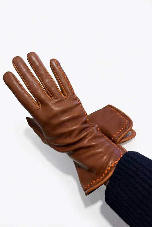Stitch Detail Leather Gloves