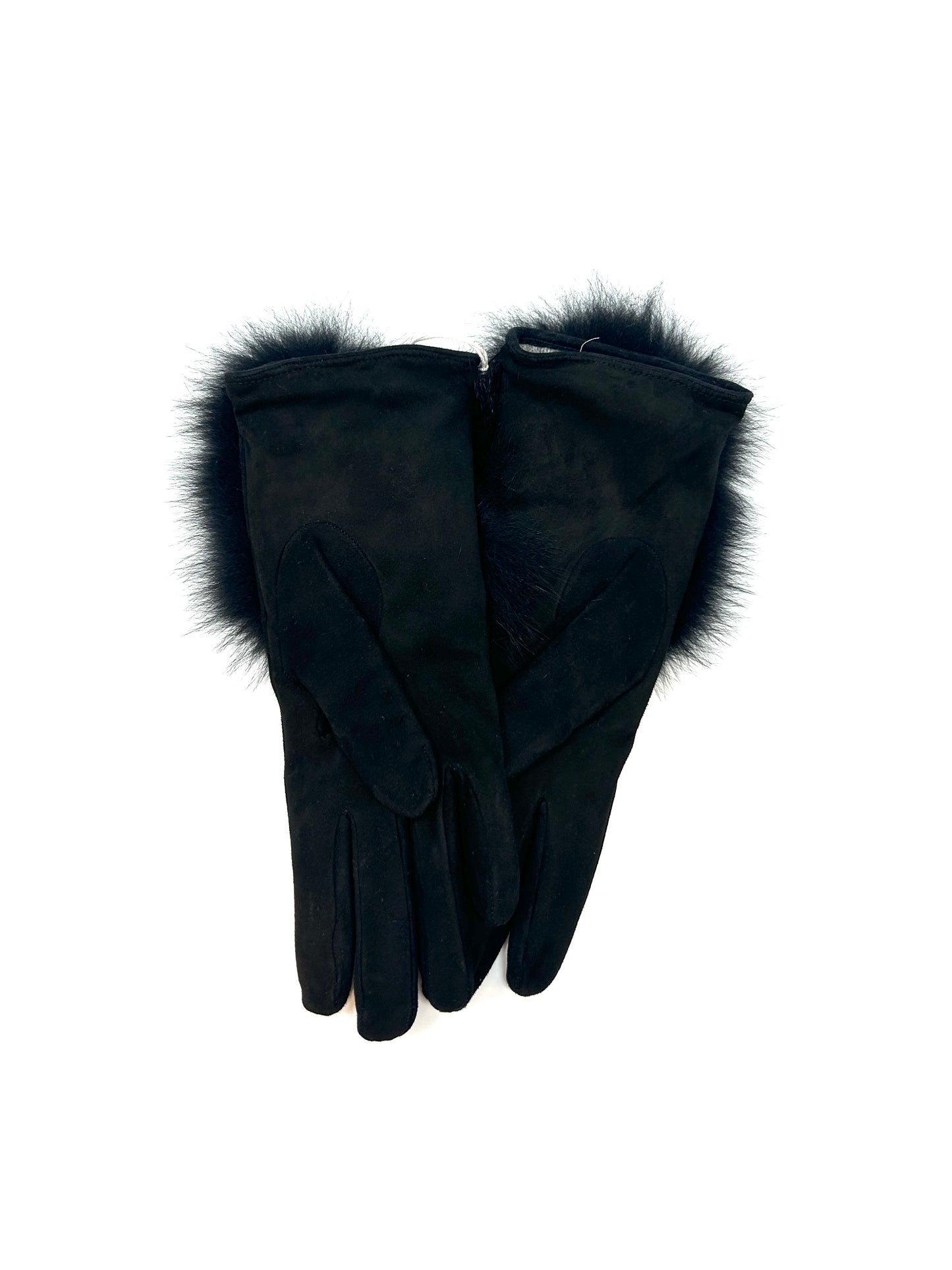 Suede & Fox Fur Glove - Black