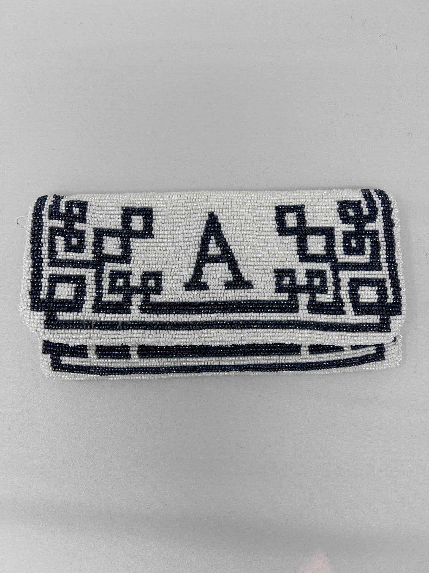 Initial Foldover - White with Navy Letter