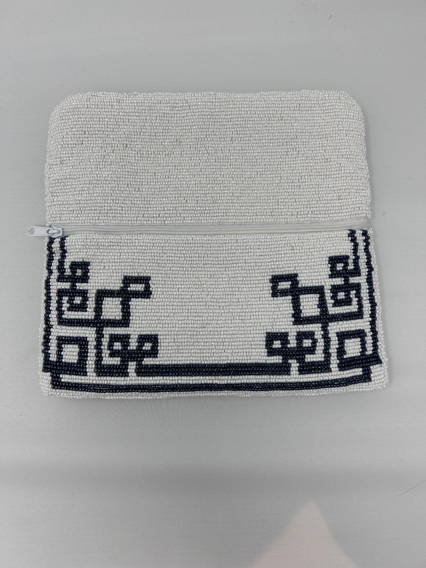 Initial Foldover - White with Navy Letter