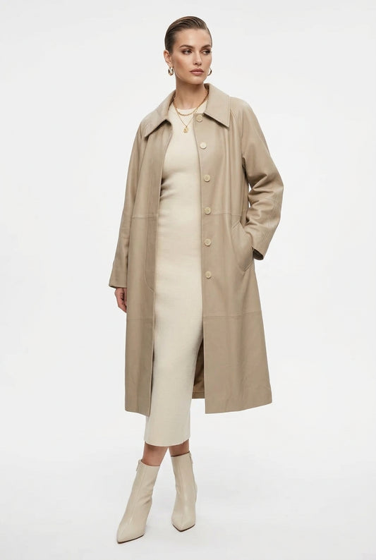 Long Leather Trench Coat