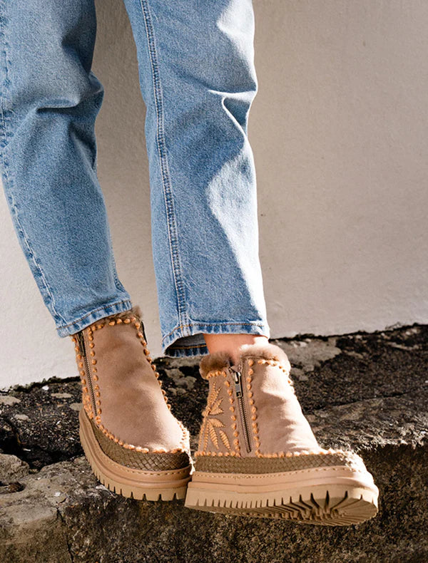Setsu Floral Boot - Taupe Suede w Peach