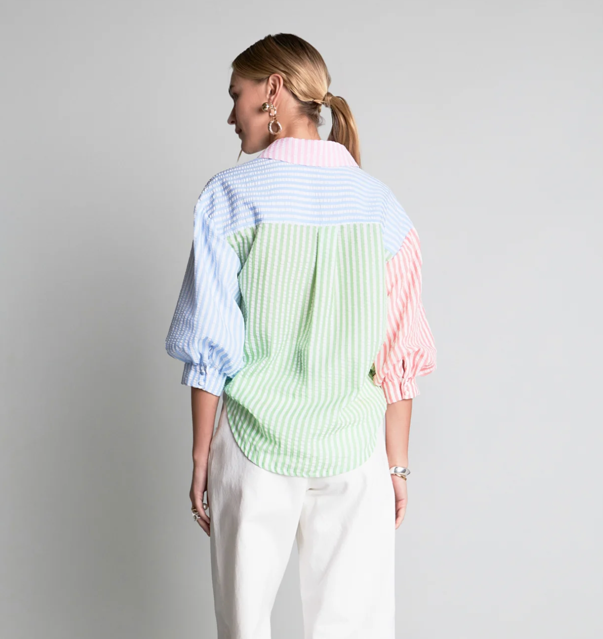 Seersucker Striped Colorblock Shirt