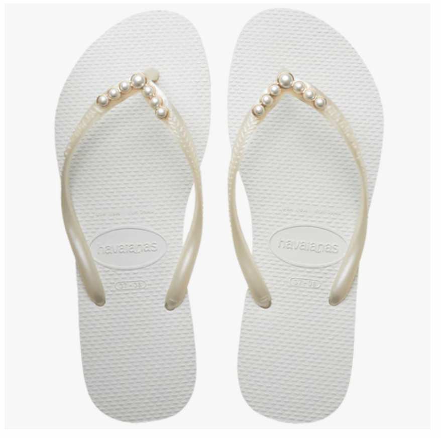 Slim Sandal - White Pearls