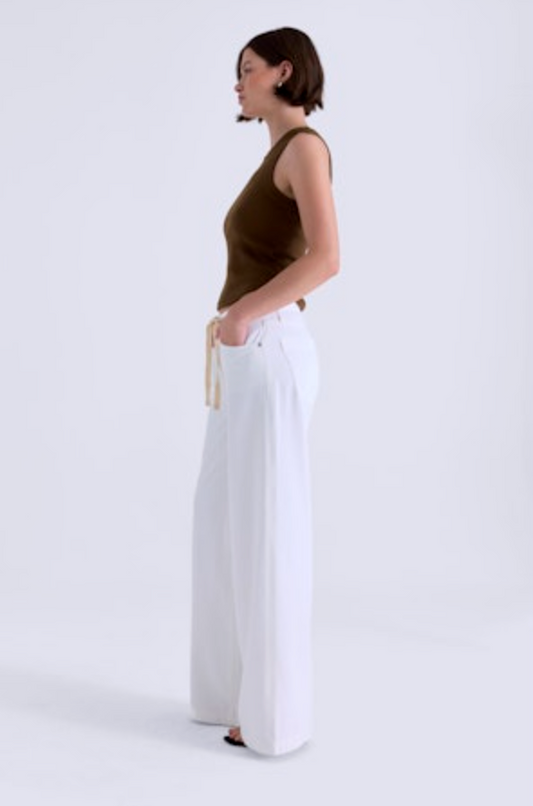 Jadyn w/ Draw Cord Low Slung Palazzo - Optic White