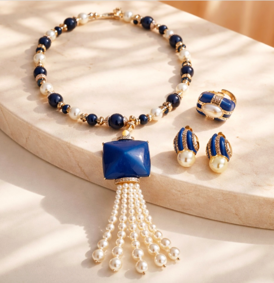 Tarsila Necklace Gold/Blue/Pearls