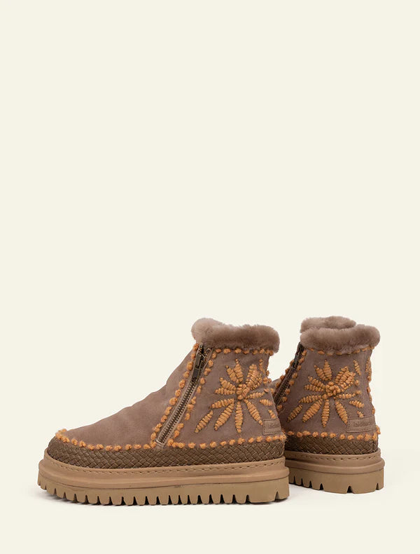 Setsu Floral Boot - Taupe Suede w Peach