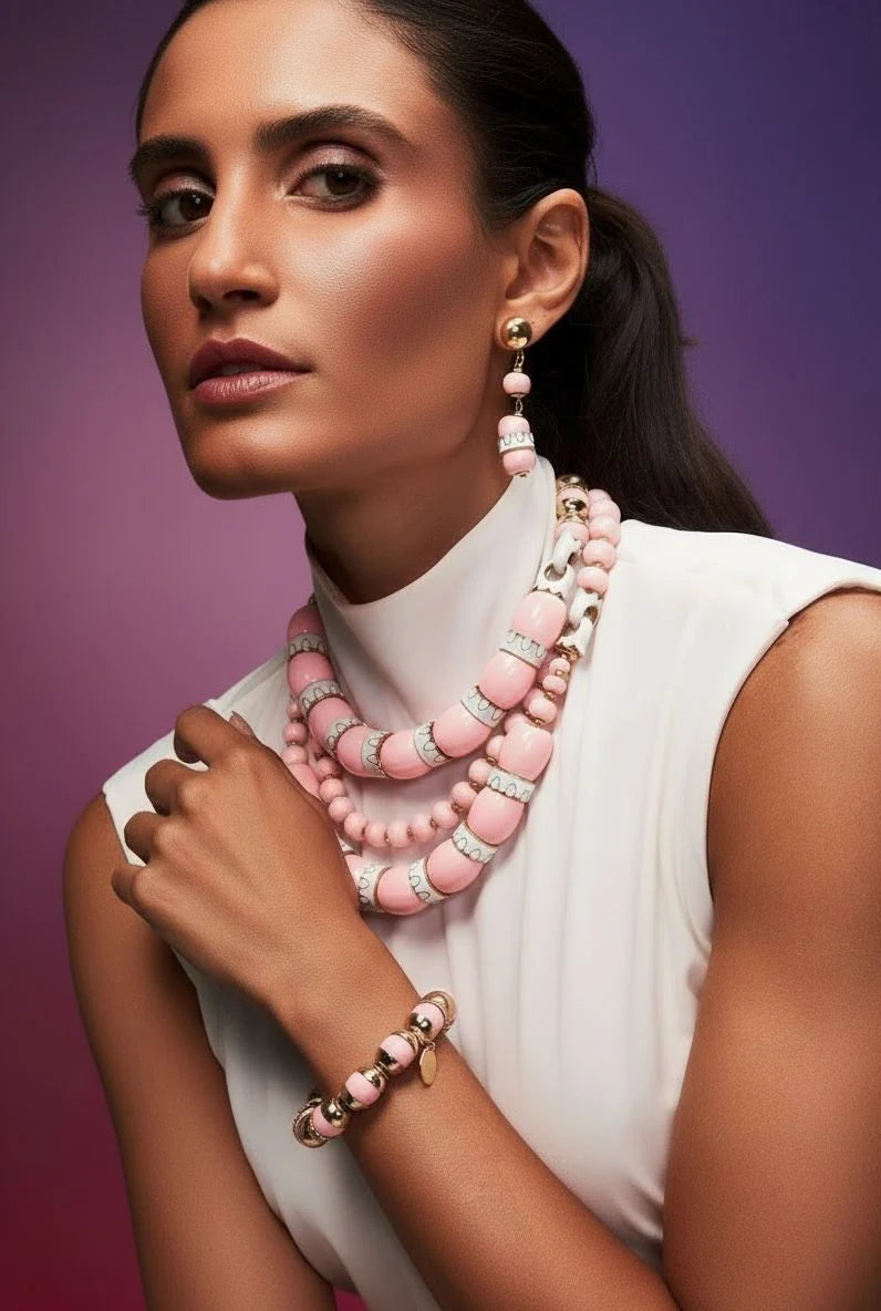 Yolanda Drop Earrings Pink and Gold