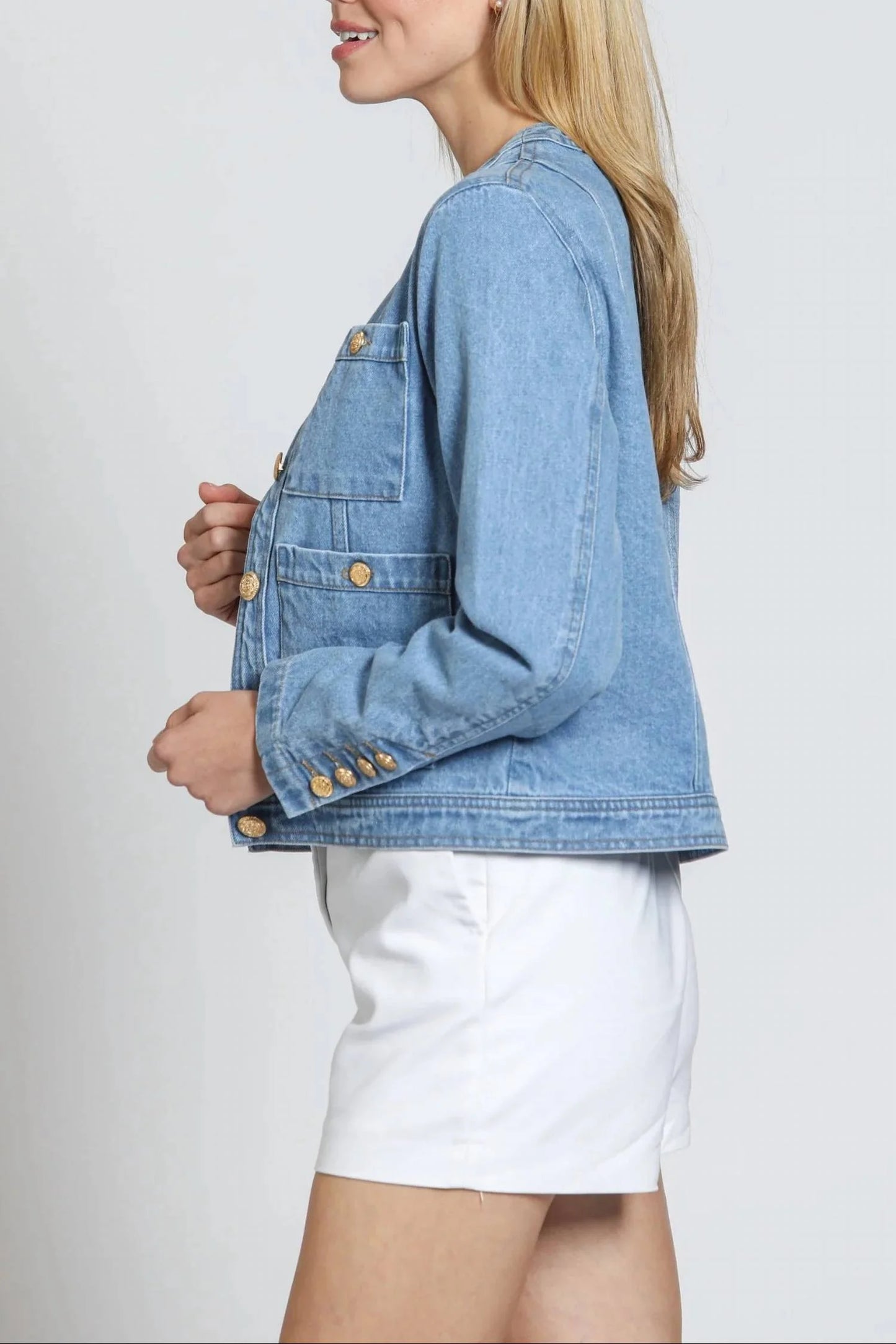 Collarless Denim Jacket