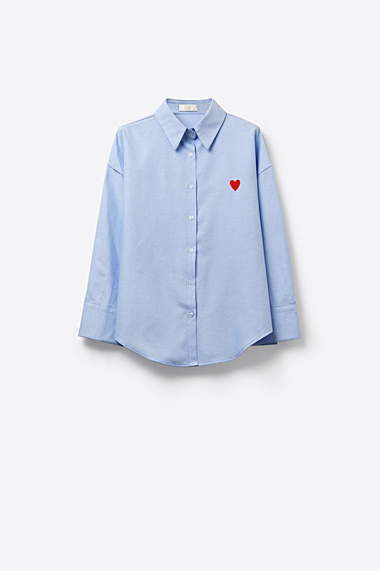 Oxford Cotton Shirt with Embroidered Red Heart