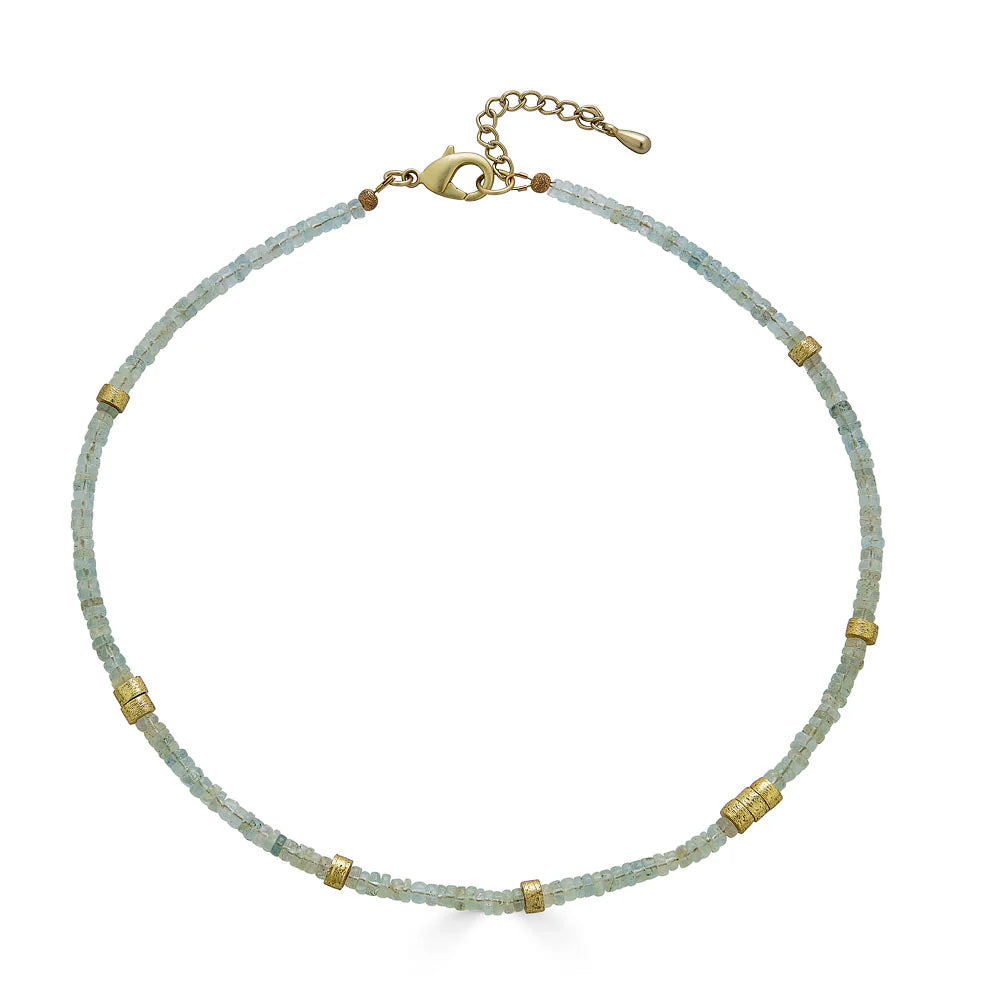 Gold Aquamarine Beaded Necklace