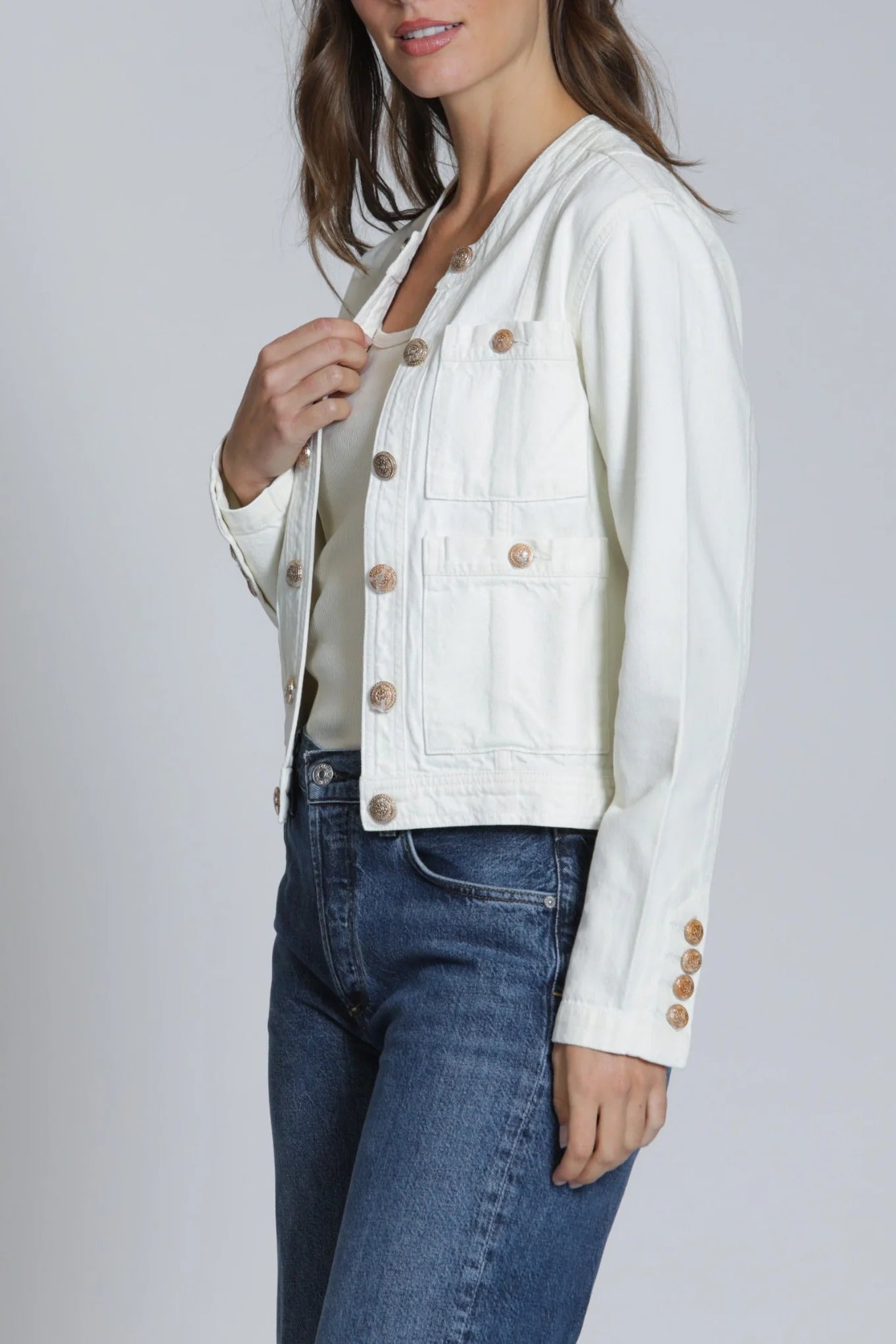 Collarless Denim Jacket