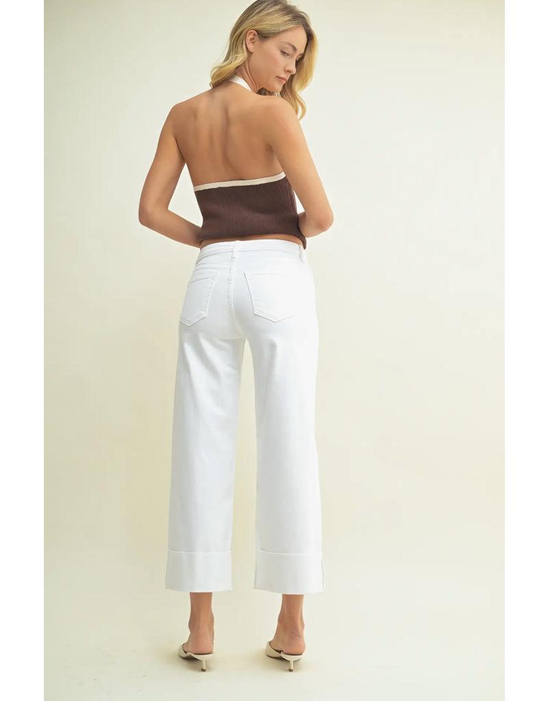 Scissor Cut Cuffed Slim Wide Leg Pant