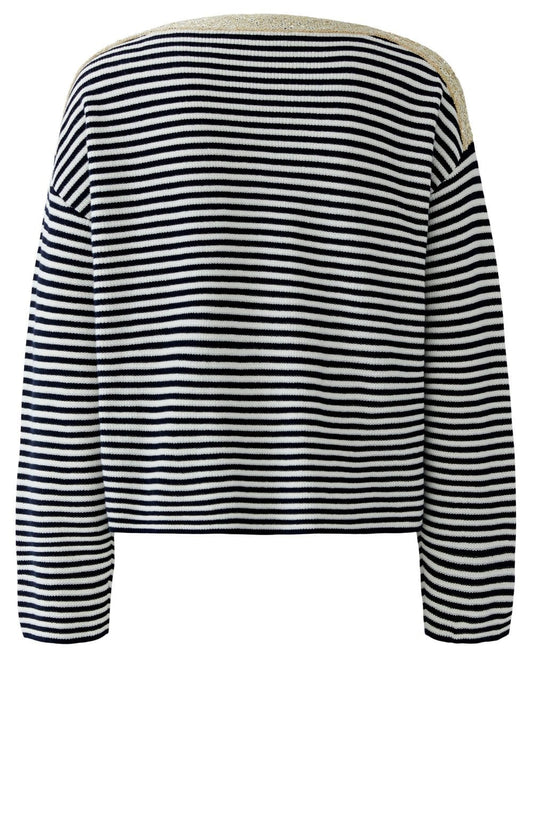 Blue Stripe and Gold Shimmer Neck Jumper