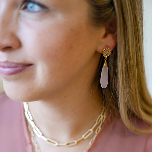 Pink Glass Dangle Earrings
