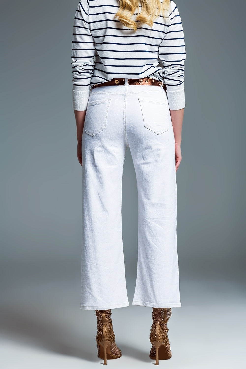 Wide Leg Jeans With Metallic Gold Finish