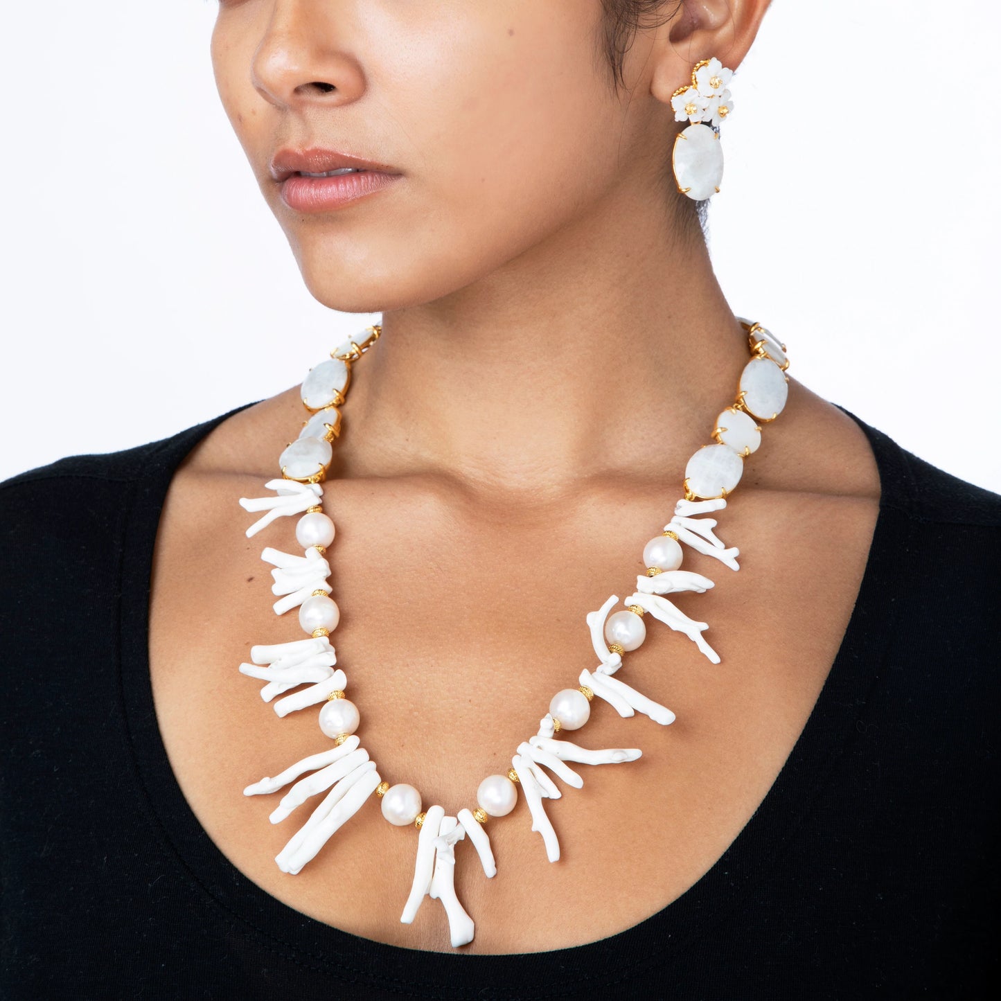 Moonstone, Pearl & Coral Necklace