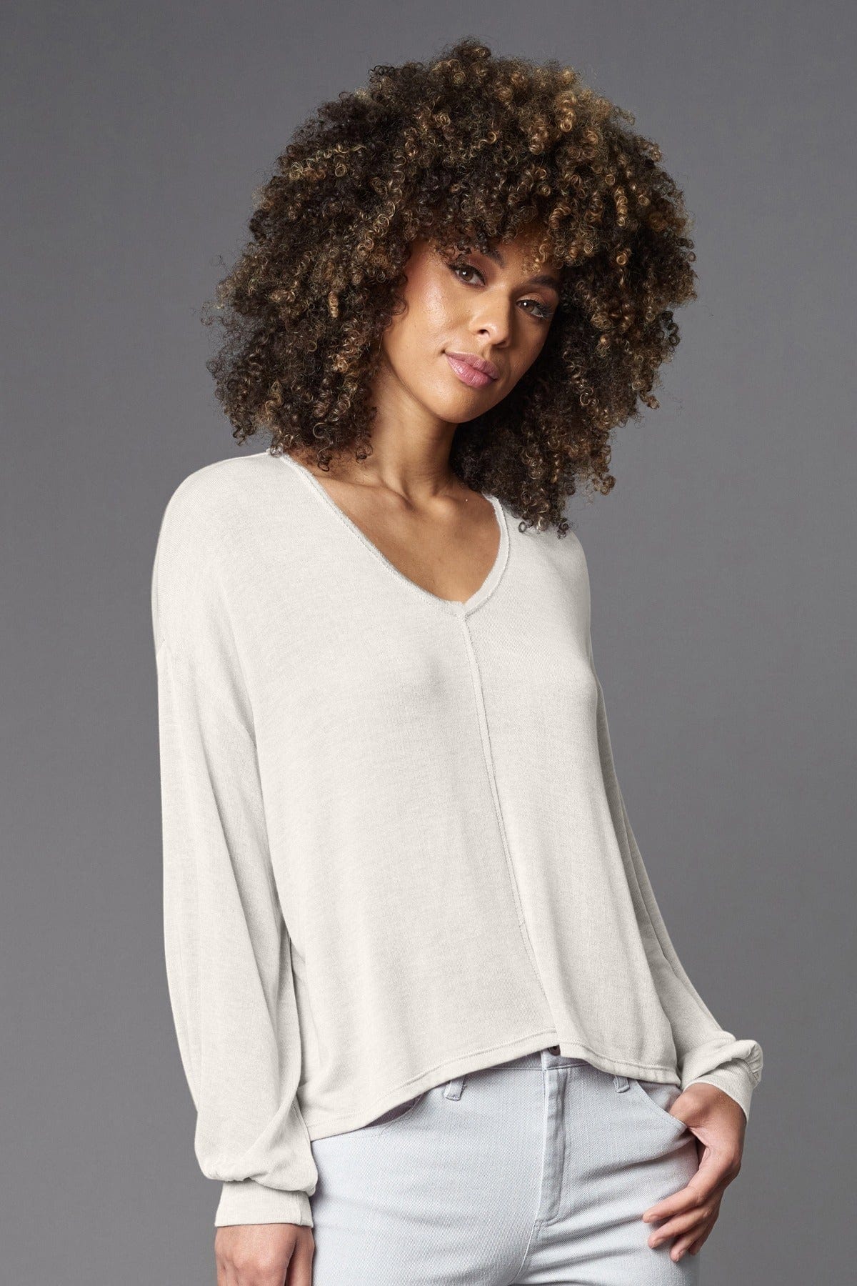 Silk Hand Jersey L/S V-Neck Top