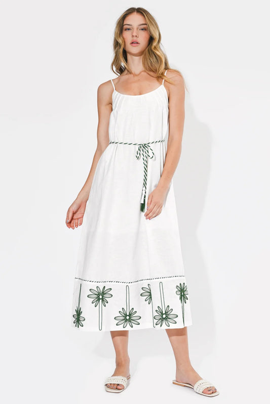 Sophia Palm Tree Embroidered Maxi Dress