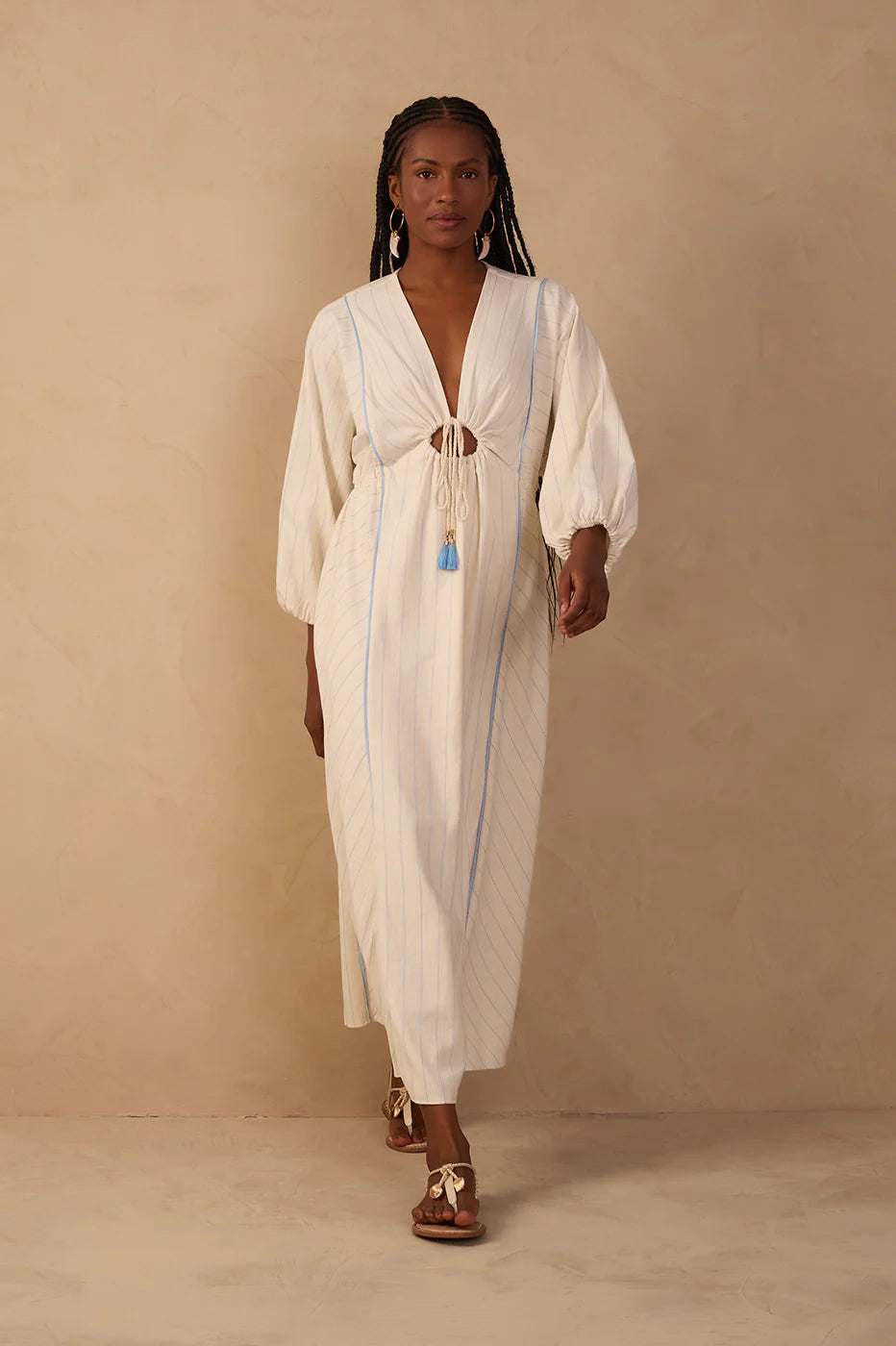 Striped Tie Front Maxi Dress