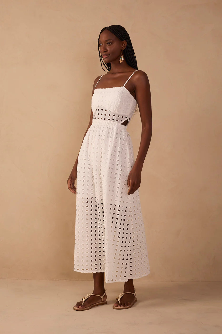 Eyelet Smocked Midi Dress