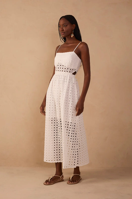 Eyelet Smocked Midi Dress