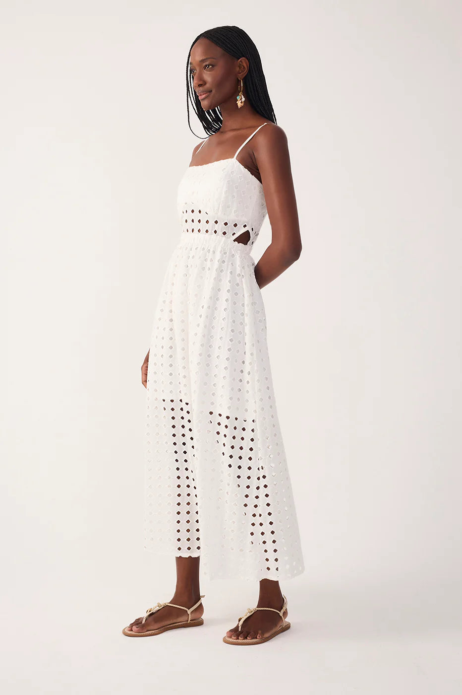 Eyelet Smocked Midi Dress