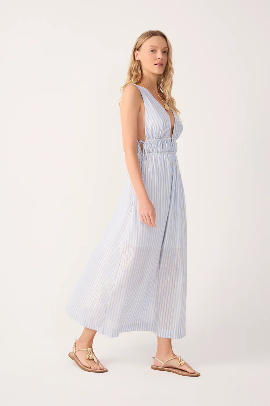 Striped Ruched Maxi Dress