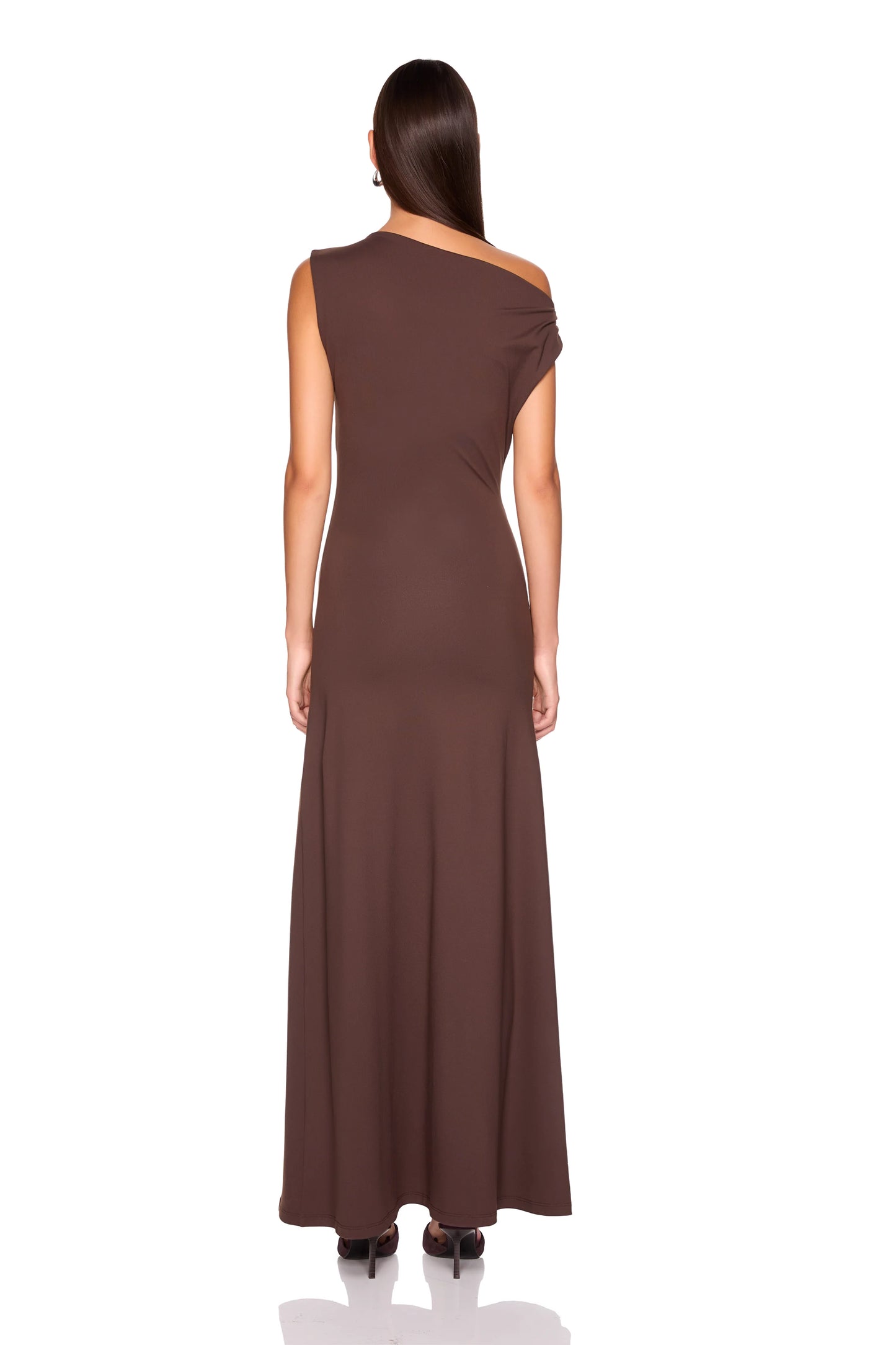One Shoulder Gathered Slit Front Dress
