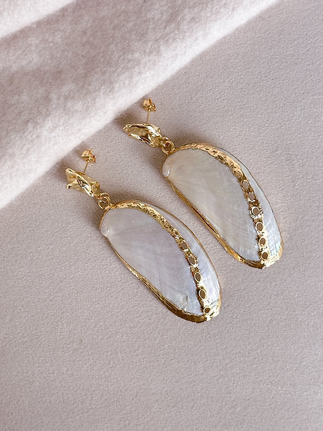 Large Gold Spine Shell Earring