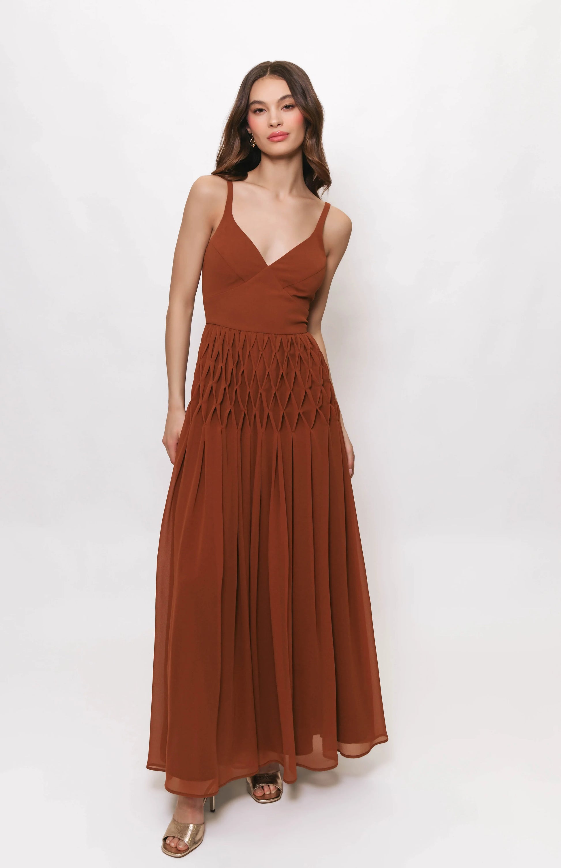 brown pleated maxi dress Crinkle Pleated Maxi Dress | Grade & Gather Brand