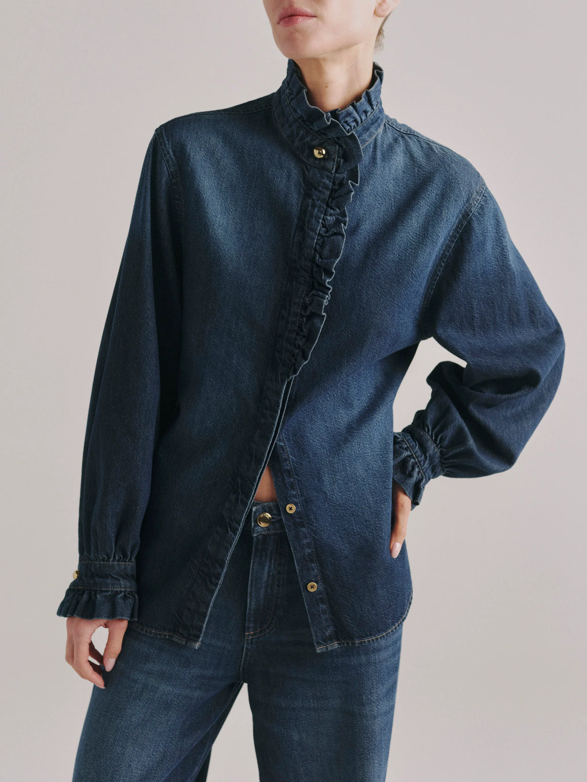 Ruffle Denim Shirt