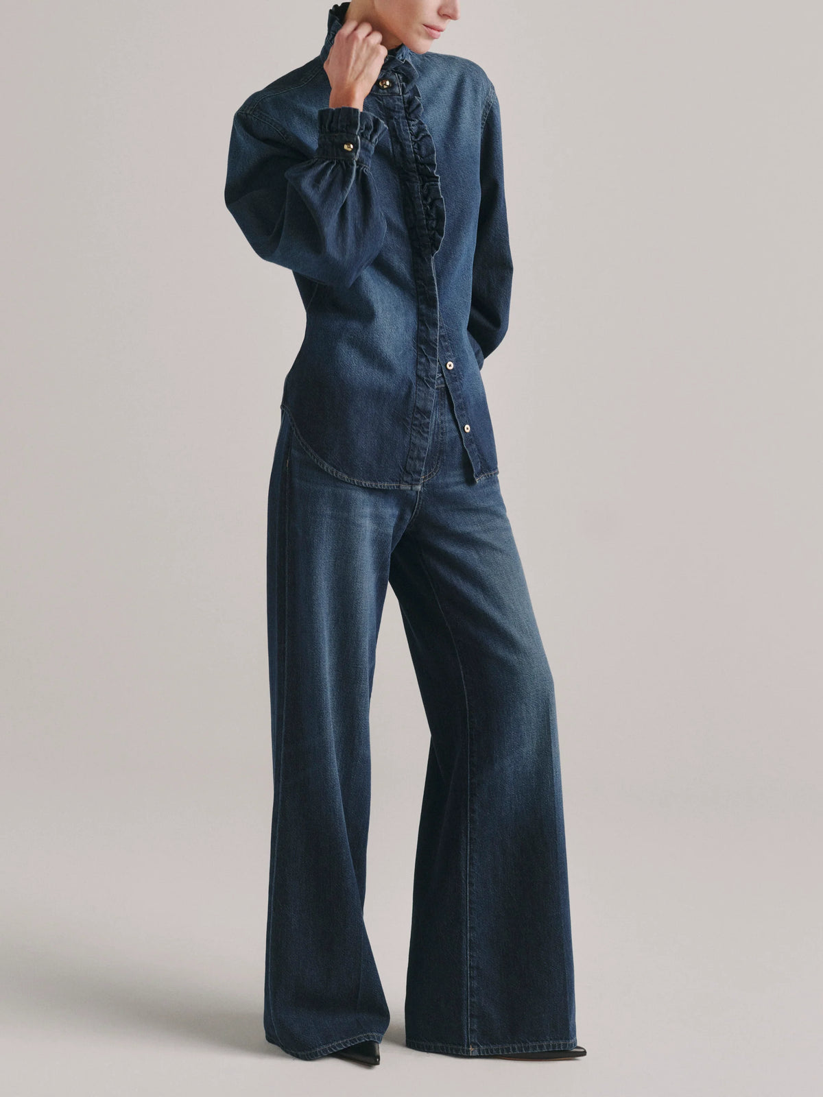 Ruffle Denim Shirt