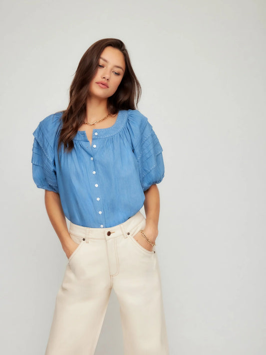 Shay Contrast Stitch Peasant Top