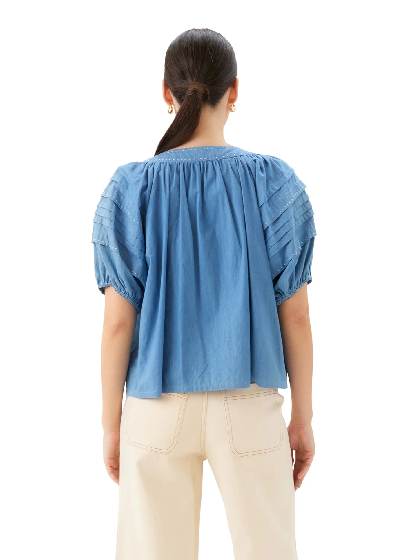 Shay Contrast Stitch Peasant Top