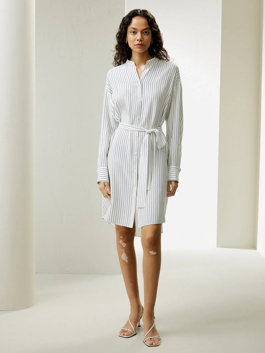 Pinstriped Silk Shirtdress w/ Belt