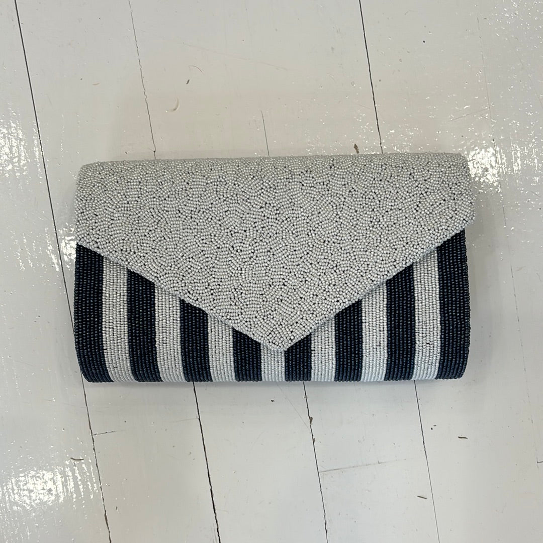 Navy/White Striped Clutch