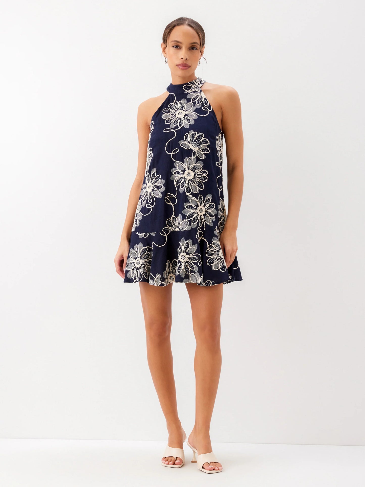 Brenda Embroidered Ruffle Hem Dress